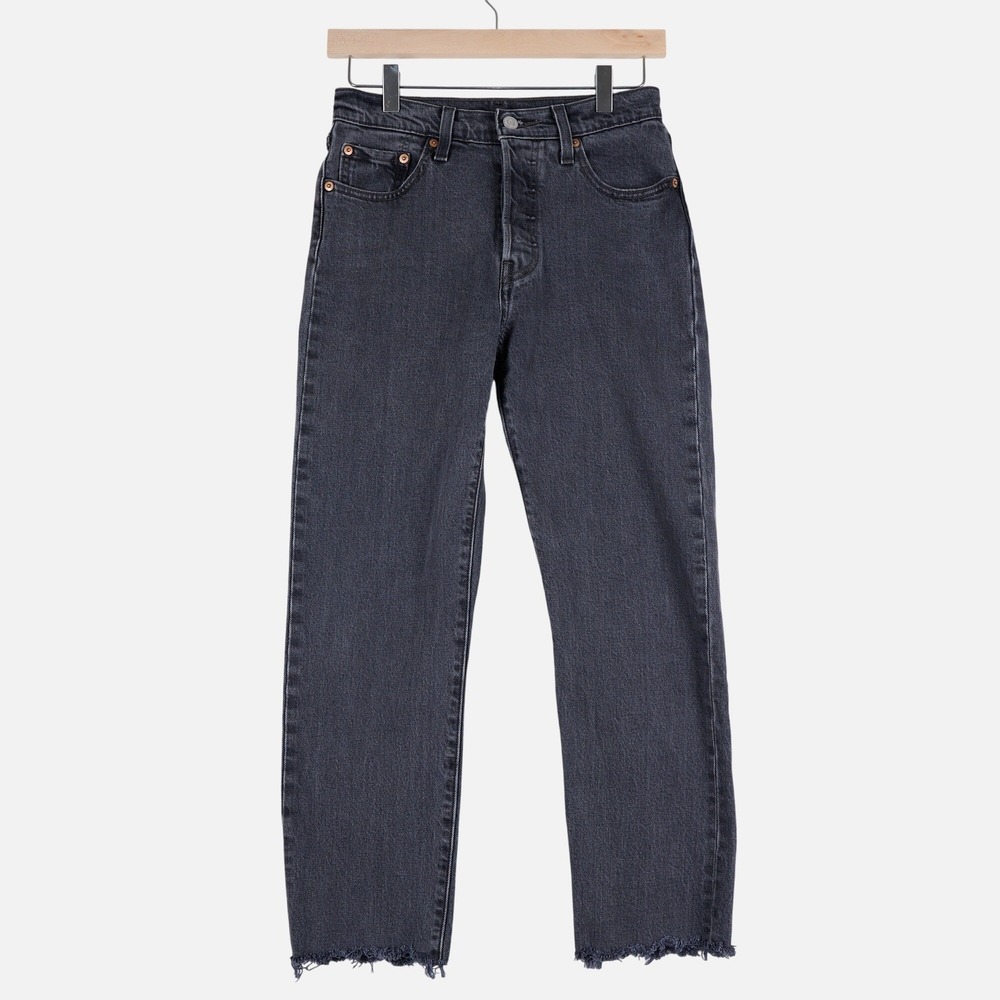 Levis 501 Original Cropped Jeans Charcoal Black Washed Black Raw Hem W25 L26